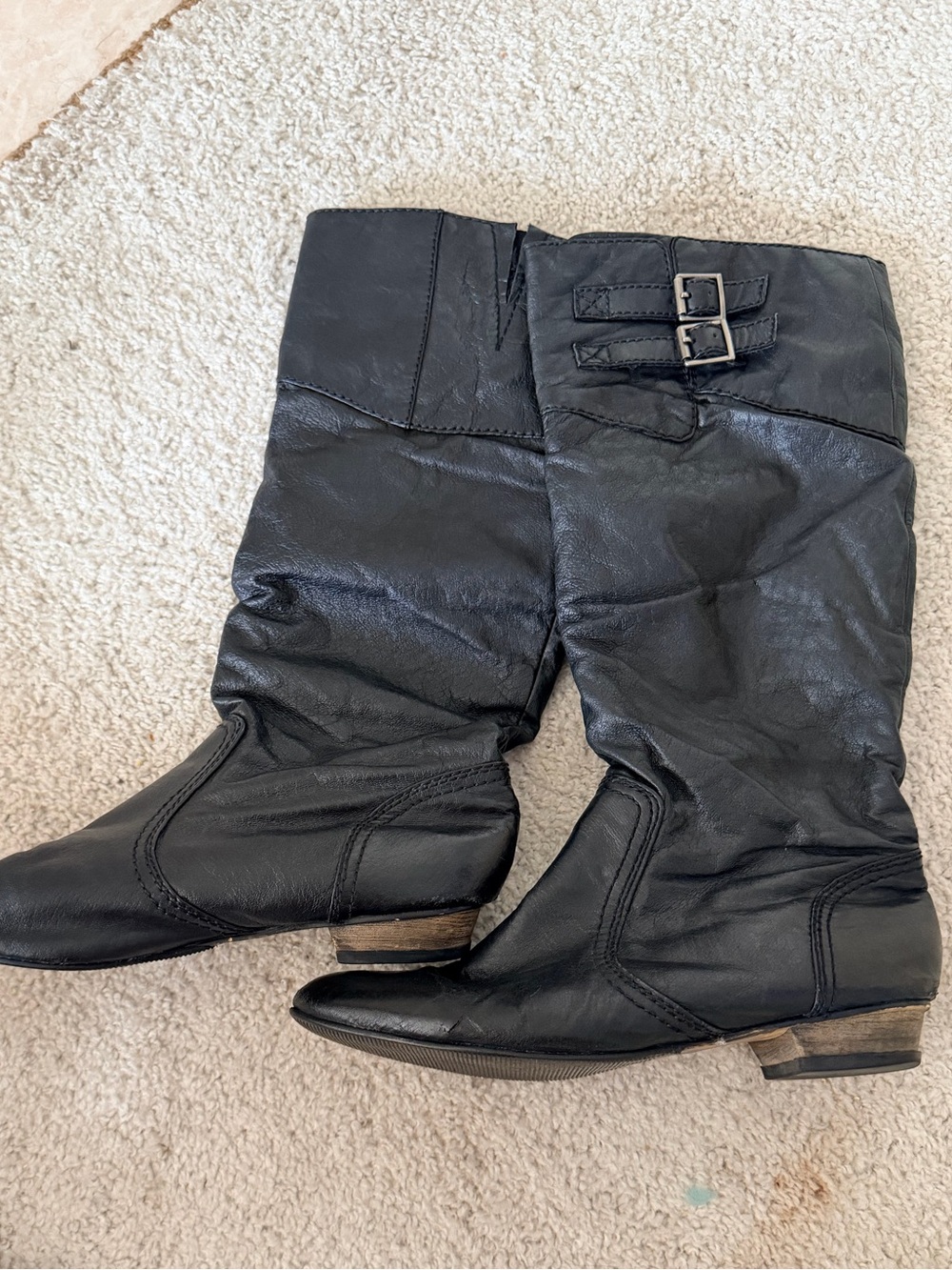 Steve Madden Black Leather Mid-Calf Buckle Boots